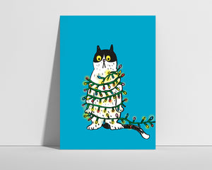 Schneeberg.Land | Postkarte | Büsi mit Lichterkette blau
